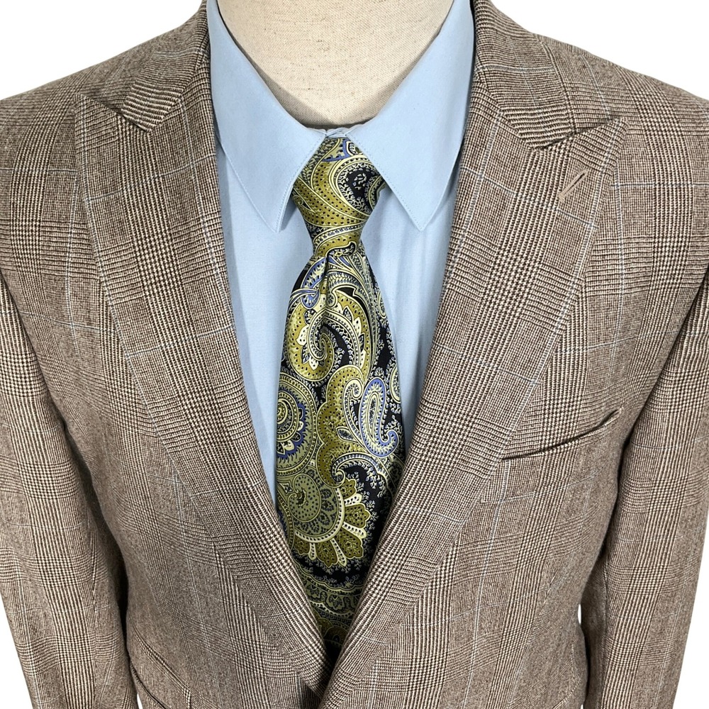 Stafford Signature Blazer Men 42R Brown Blue‎ Prince Edward Plaid Slim Fit Wool